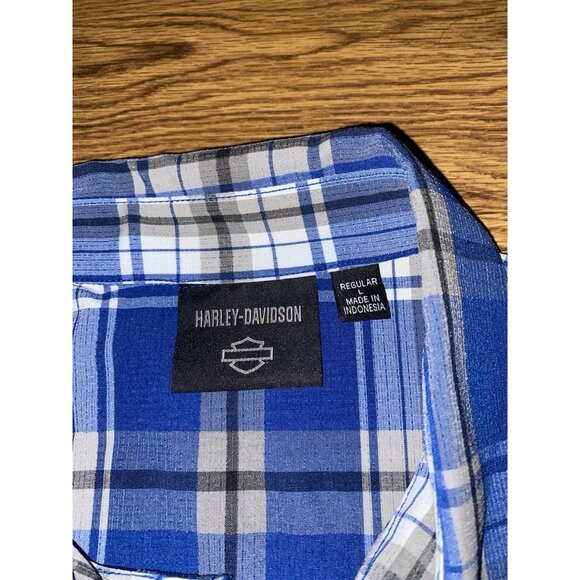 Harley Davidson Mens Blue Plaid Foundation Ripstop Button Front Shirt Large - Picture 3 of 5